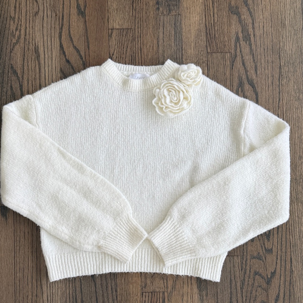 Zara Cream Sweater with Floral Accent